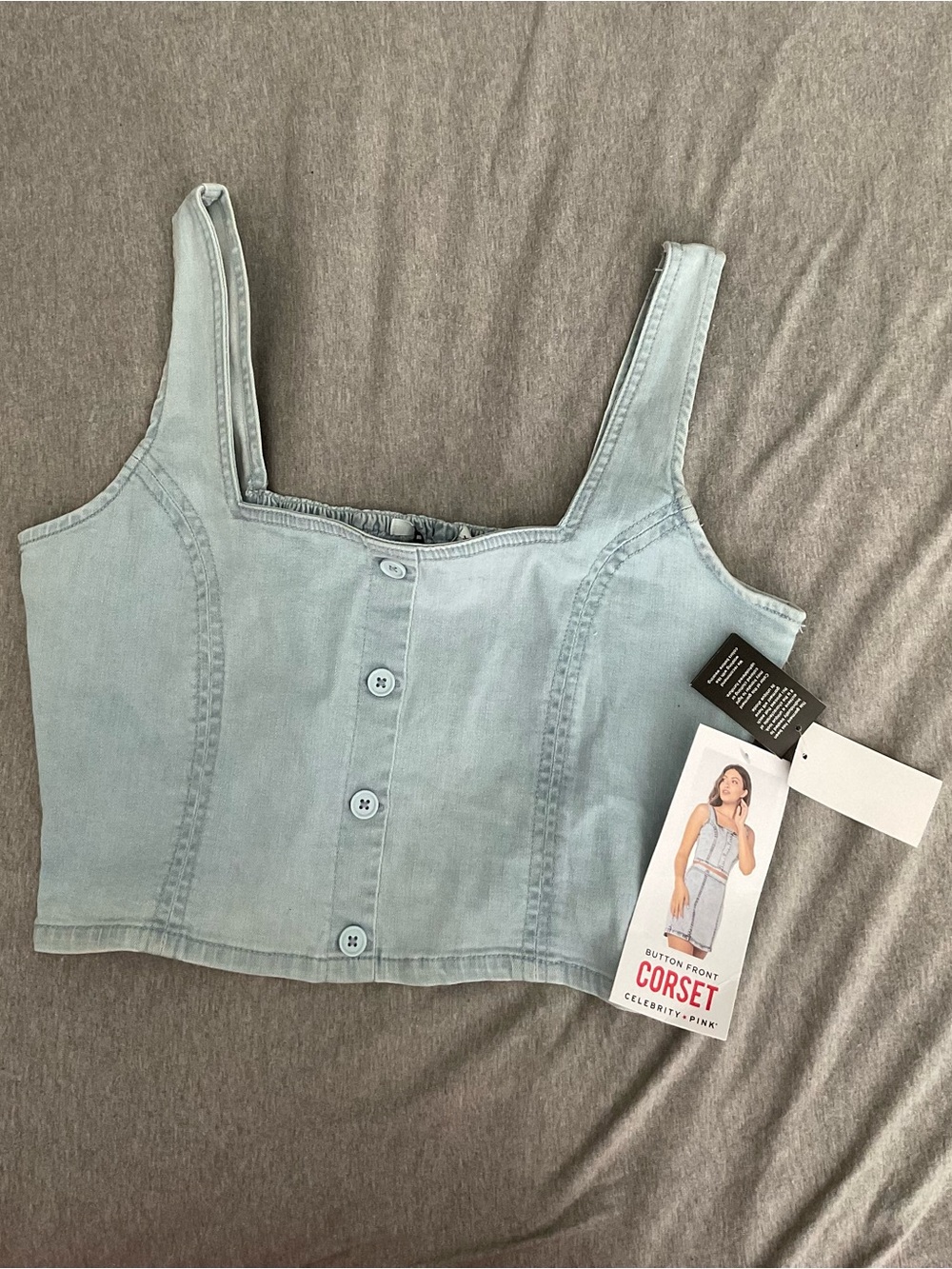 Brand New Celebrity Pink Light Blue Button-Front Corset Crop Top size XL